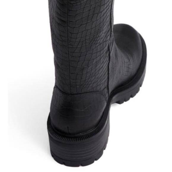 Paige Bella Black Tall/Knee High Boots Sz 9.5 Croc Embossed Leather Lug Sole New - Picture 13 of 14